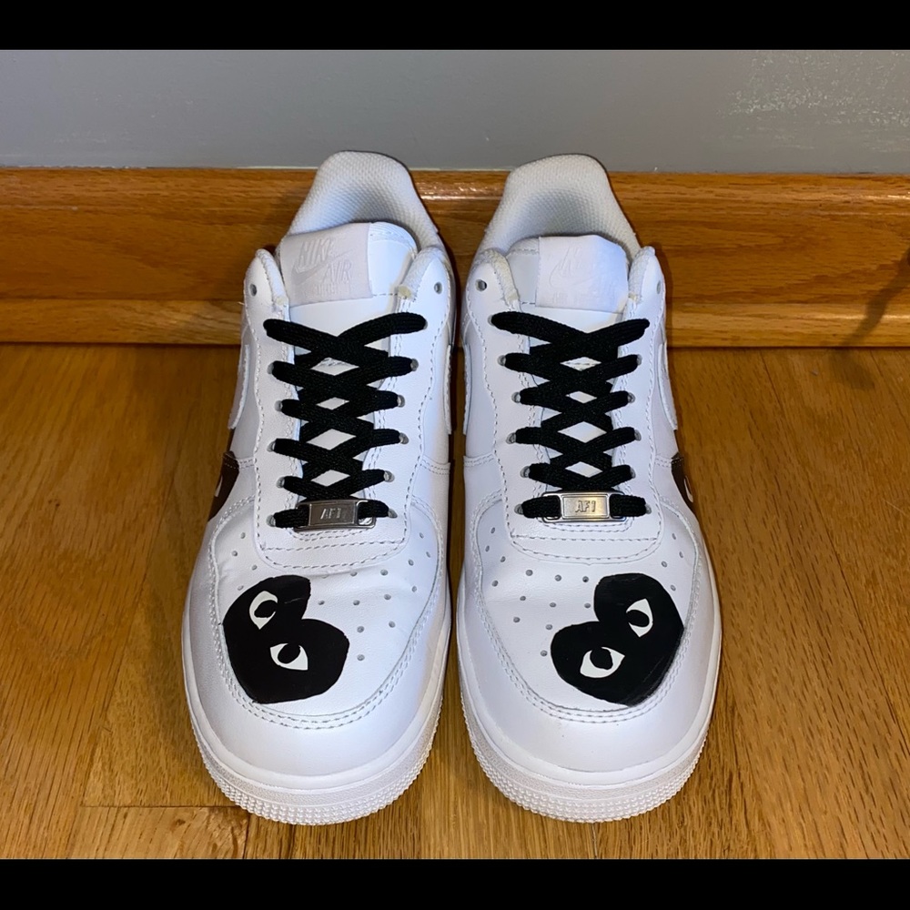 NIKE Air Force 1’s x CDG Play, women’s size 8, black and white